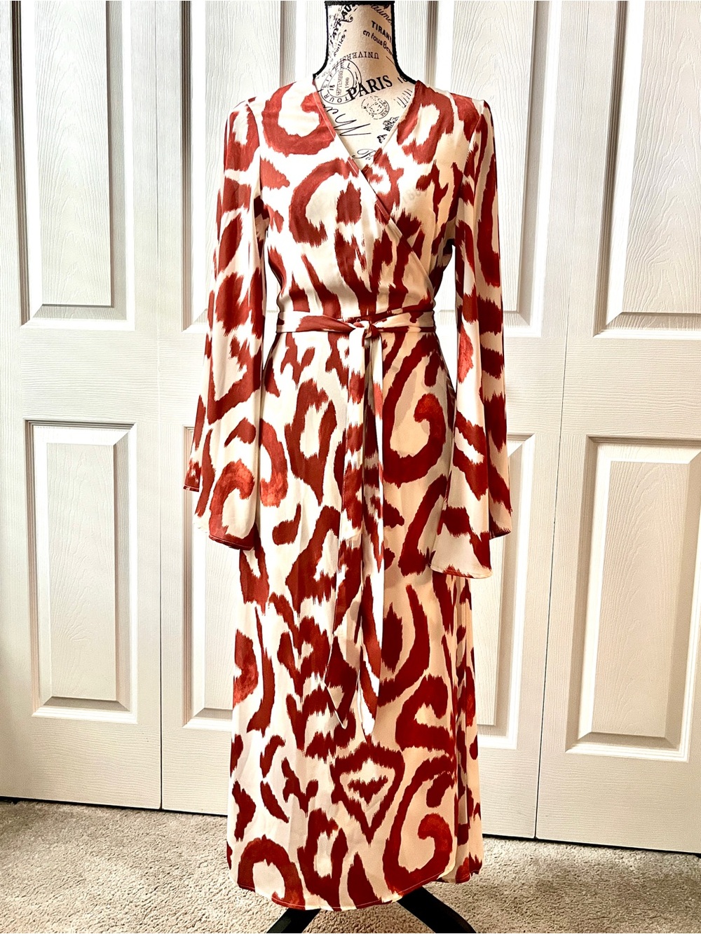 H&M red and white printed kimono wrapdress